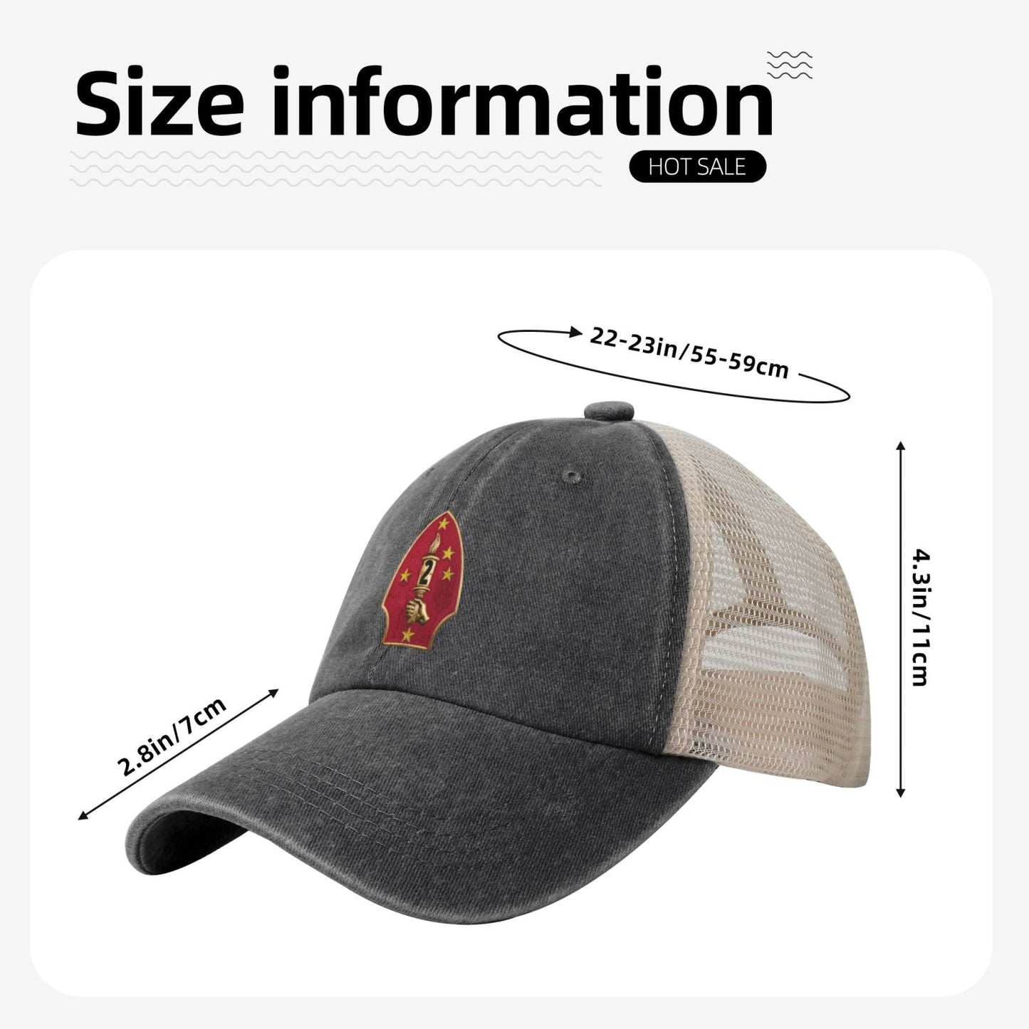 2nd MarDiv Printed unisex baseball cap adjustable grid baseball cap veteran gift