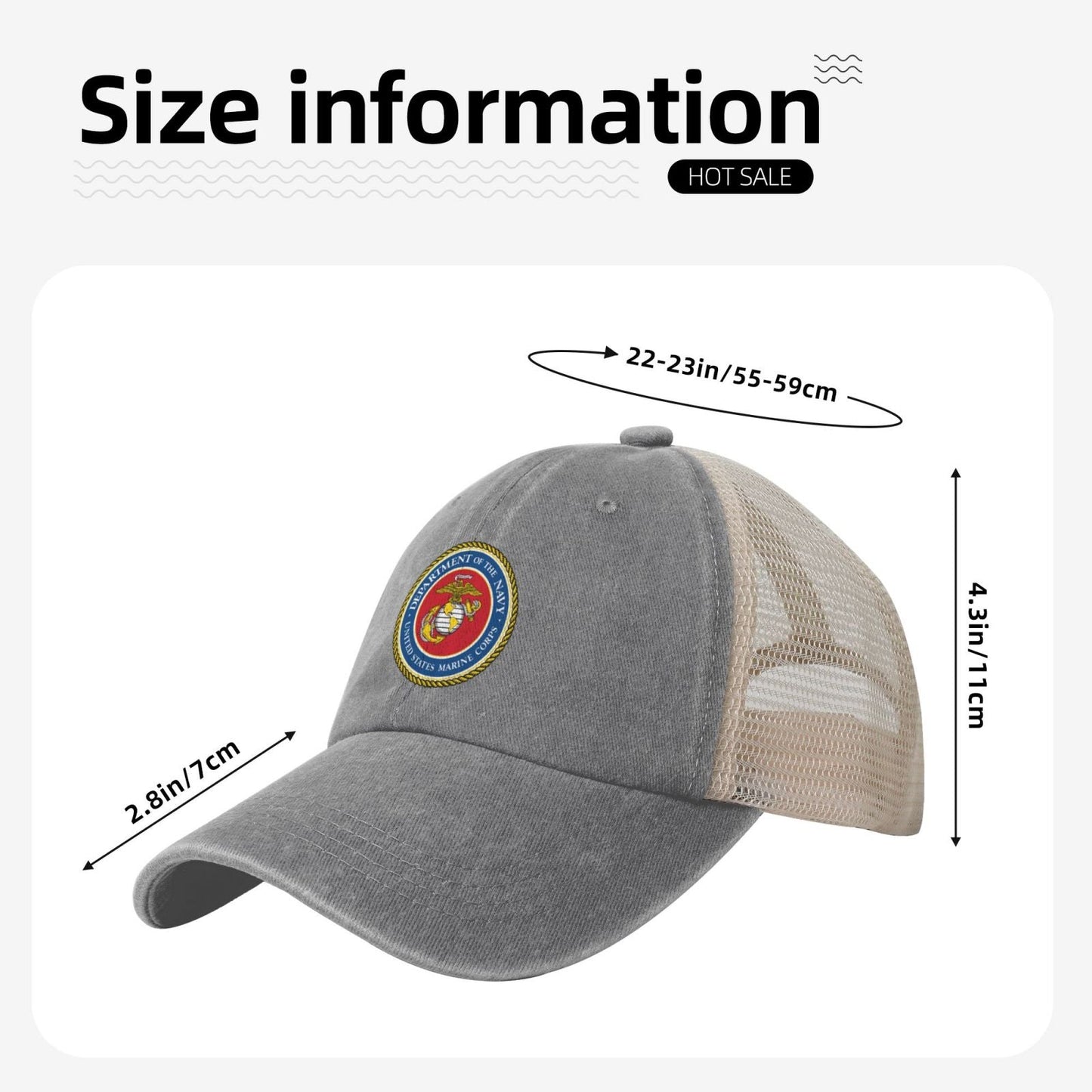 Seal Of The United States Marine Corps Printed unisex baseball cap adjustable grid baseball cap veteran gift