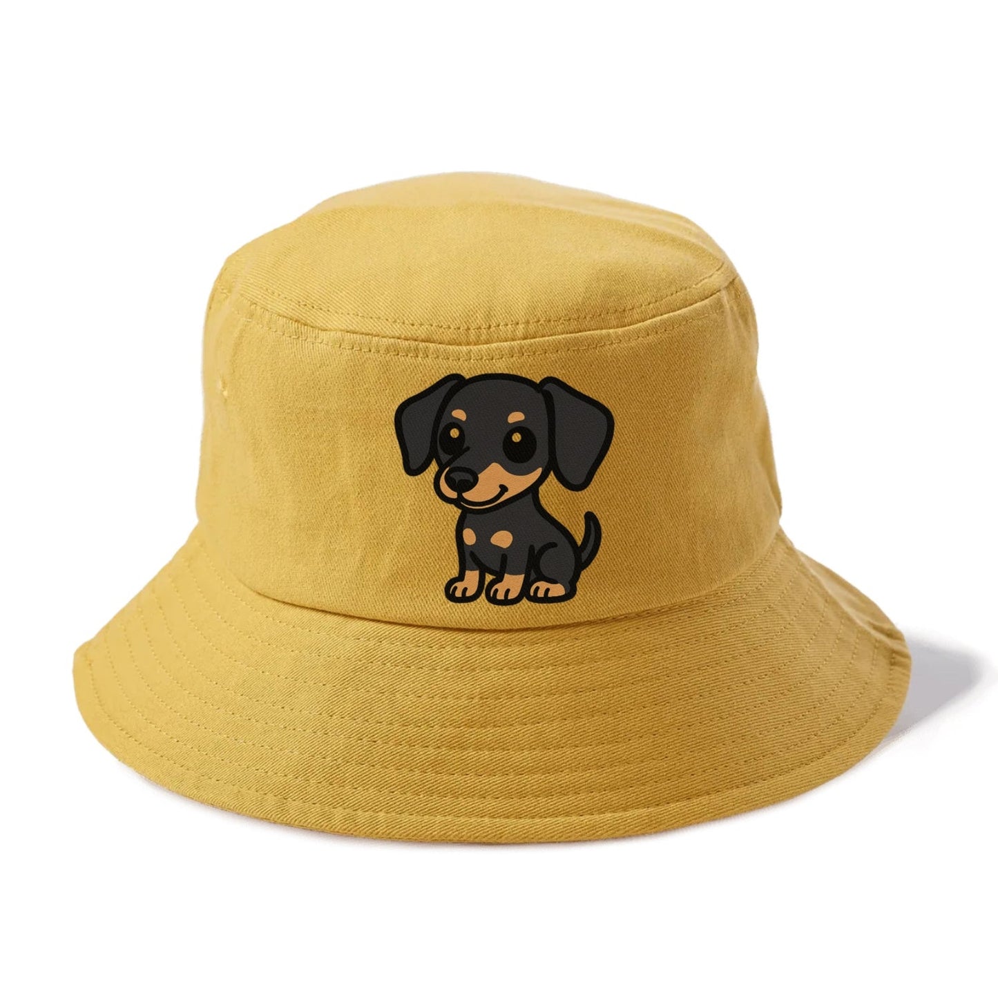 Miniature Pinscher Black And Tan Sitting Pose Portrait Design Bucket Hat