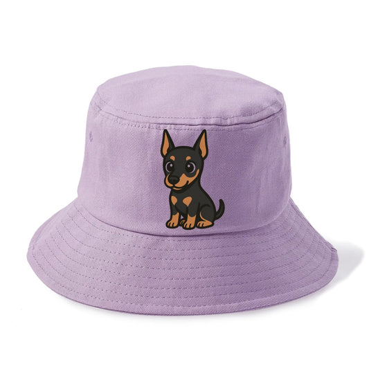Doberman Black And Tan Sitting Pose With Cropped Ears Portrait Design Bucket Hat