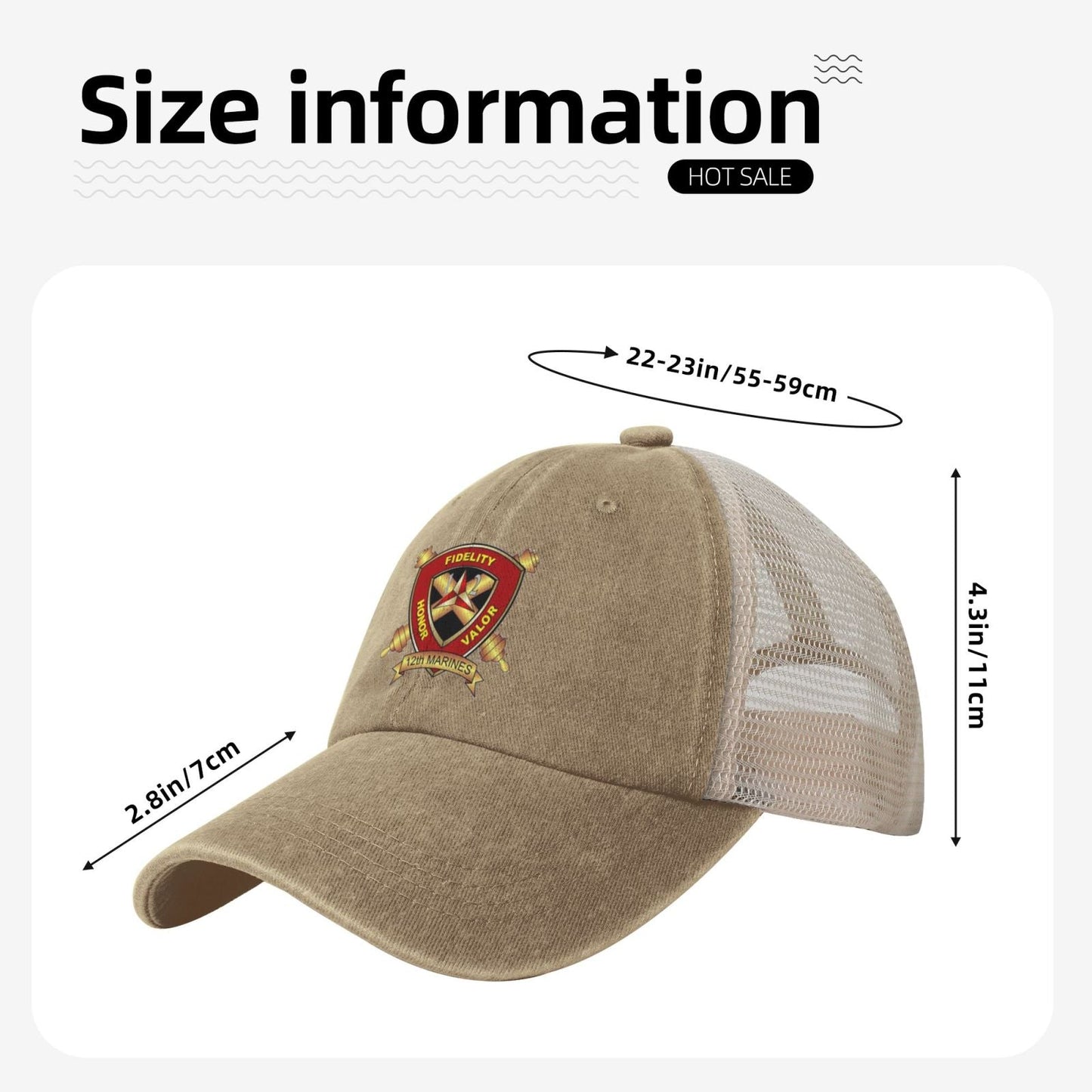 12th Marines Printed unisex baseball cap adjustable grid baseball cap veteran gift