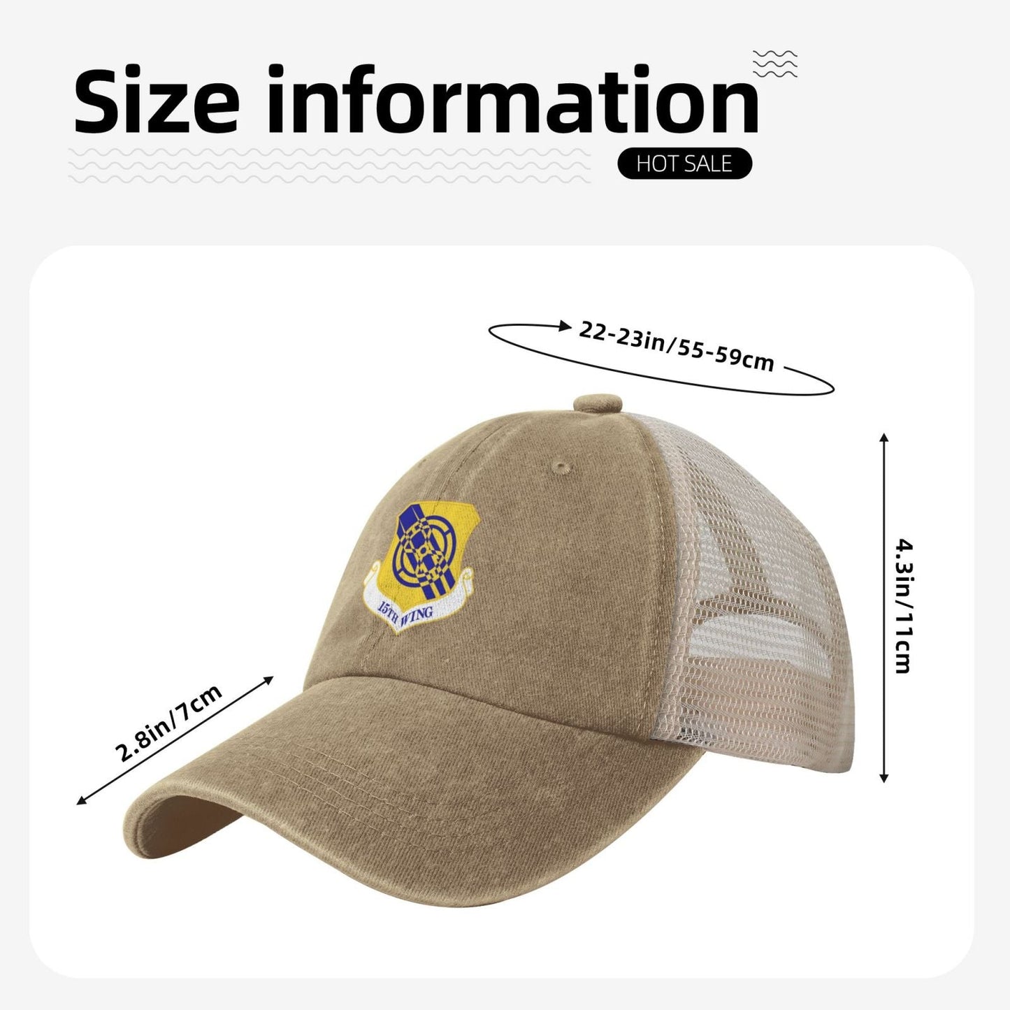 15th Wing Printed unisex baseball cap adjustable grid baseball cap veteran gift