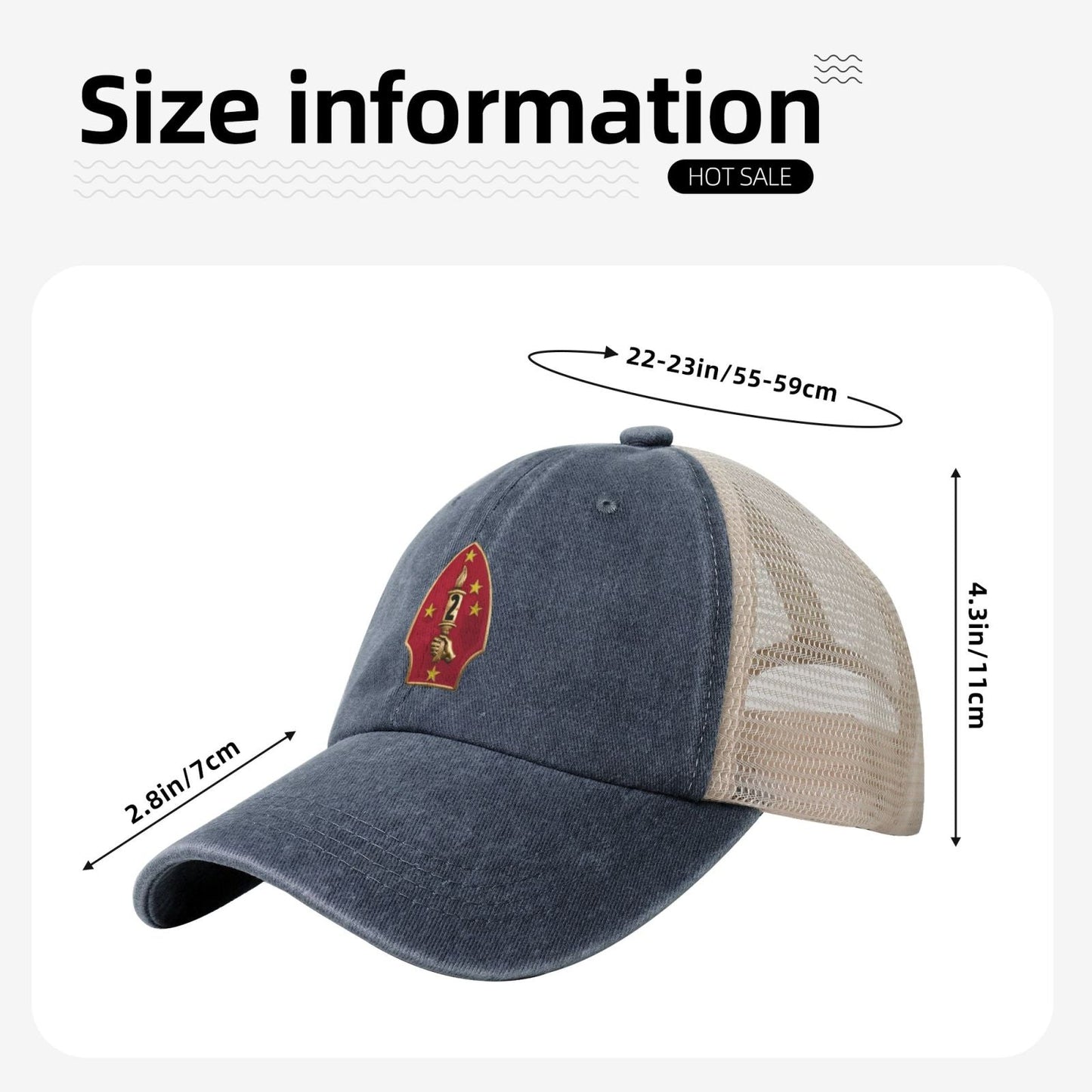 2nd MarDiv Printed unisex baseball cap adjustable grid baseball cap veteran gift