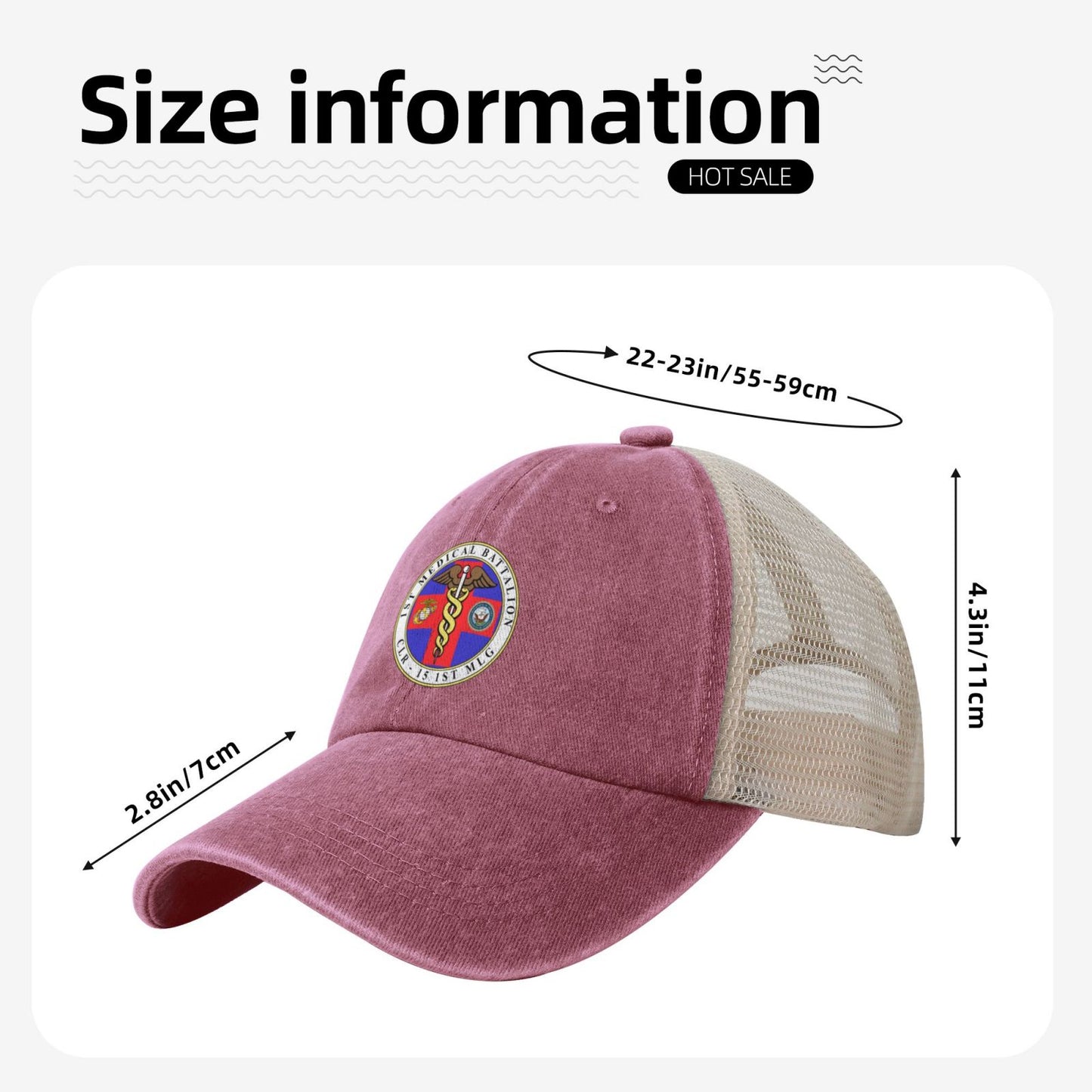 1st Medical Battalion (FtO) Printed unisex baseball cap adjustable grid baseball cap veteran gift