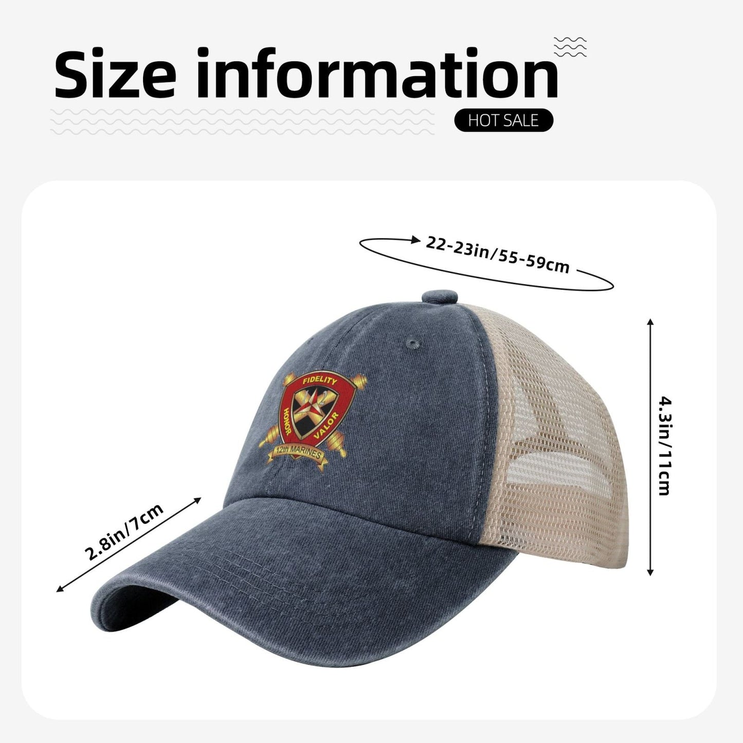 12th Marines Printed unisex baseball cap adjustable grid baseball cap veteran gift