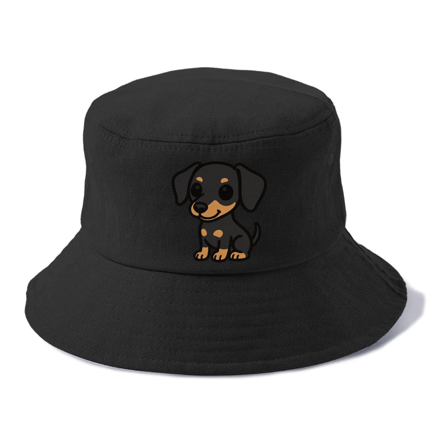 Miniature Pinscher Black And Tan Sitting Pose Portrait Design Bucket Hat