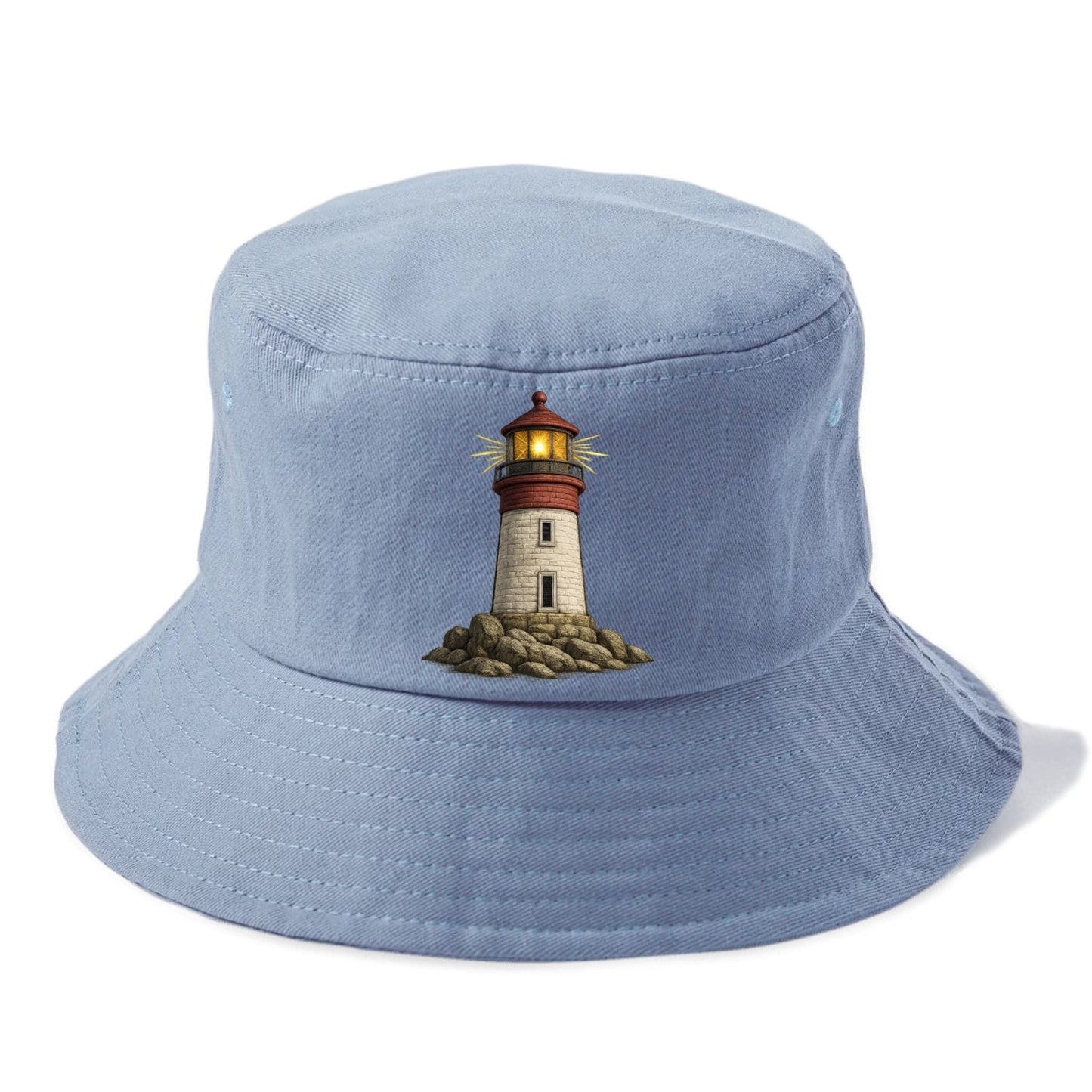 Shining Lighthouse On A Rocky Shore Bucket Hat