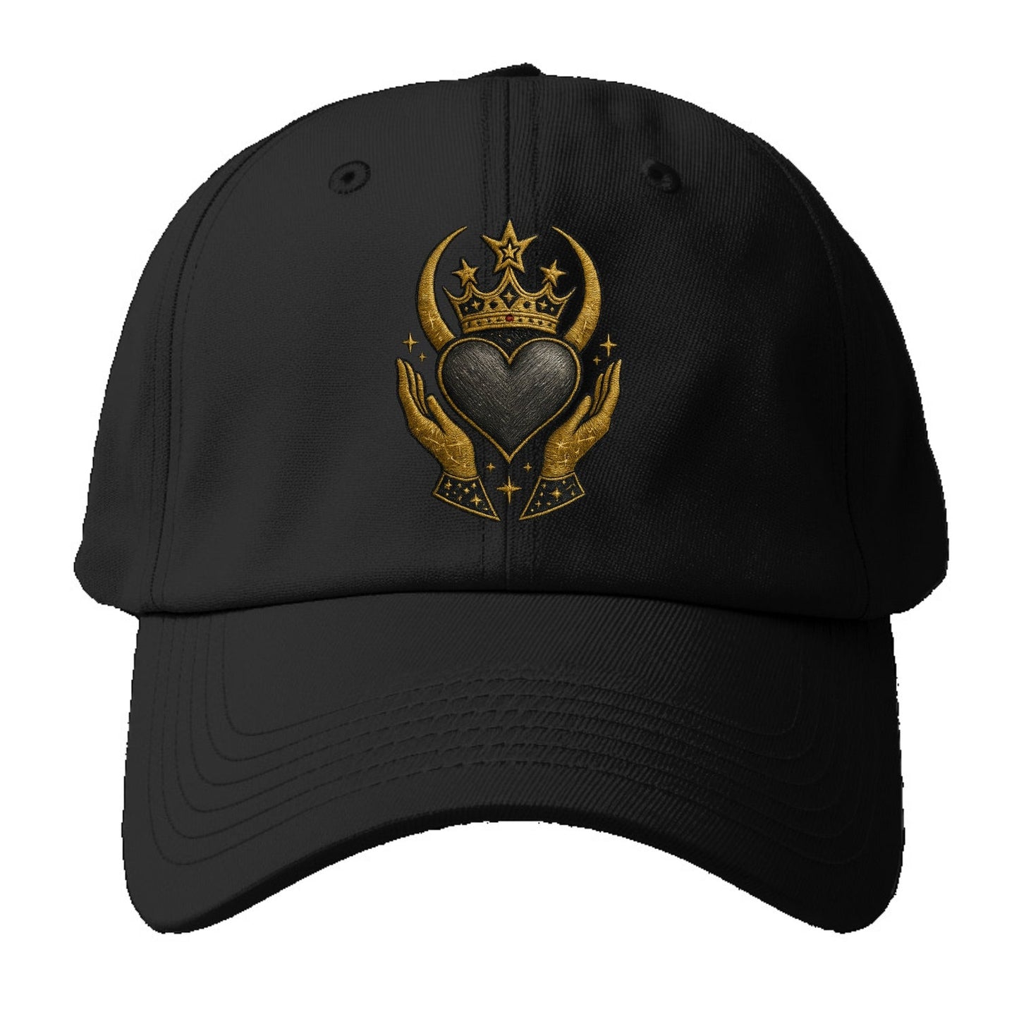 Celtic knot crown with woven strands merging into copper hands shielding a pewter - Baseball Cap