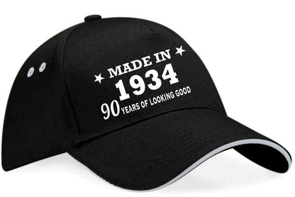 Made in 1934 90th Birthday Baseball Cap 90 Year Old Gift For Men & Ladies