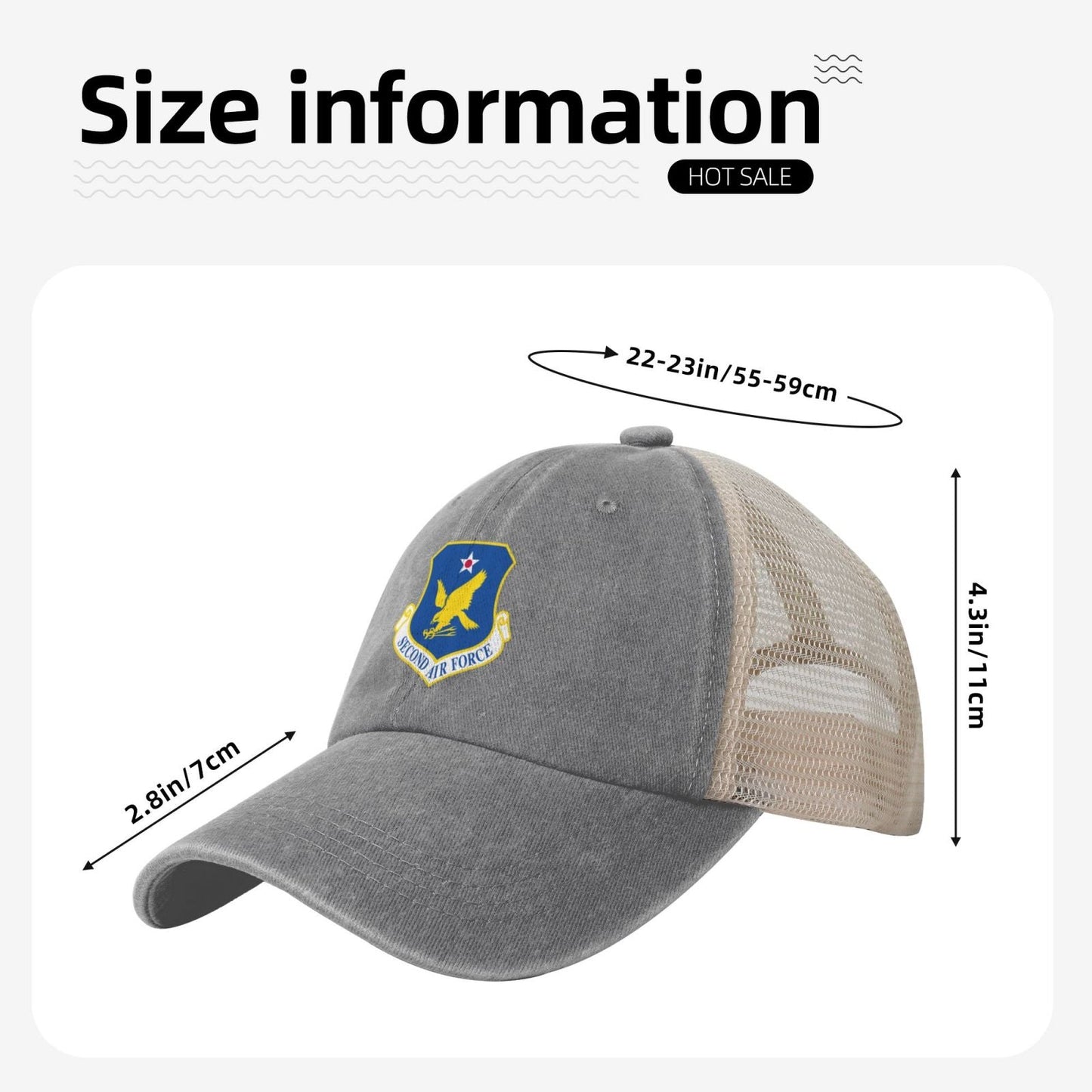 Second Air Force-Emblem (USAF) Printed unisex baseball cap adjustable grid baseball cap veteran gift