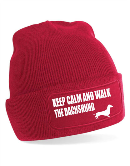 Keep Calm Walk The Dachshund Beanie Hat Dog Lovers Gift For Men & Ladies
