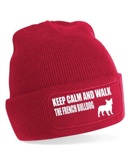Keep Calm Walk French Bulldog Beanie Hat Dog Lovers Gift For Men & Ladies