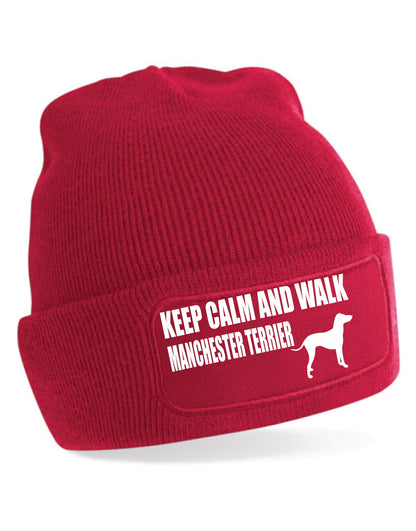 Keep Calm & Walk Manchester Terrier Beanie Hat Dog Lovers For Men & Ladies