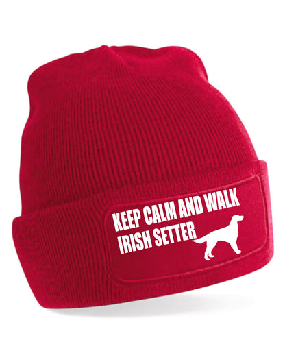 Keep Calm & Walk Irish Setter Beanie Hat Dog Lovers Gift For Men & Ladies
