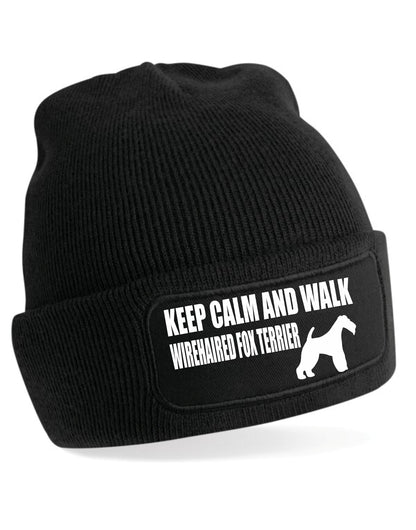 Keep Calm & Walk Wire Fox Terrier Beanie Hat Dog Lovers Gift For Men & Ladies