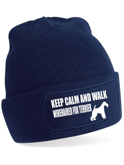 Keep Calm & Walk Wire Fox Terrier Beanie Hat Dog Lovers Gift For Men & Ladies