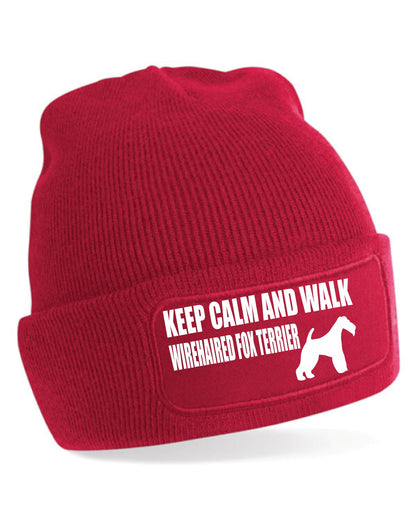 Keep Calm & Walk Wire Fox Terrier Beanie Hat Dog Lovers Gift For Men & Ladies