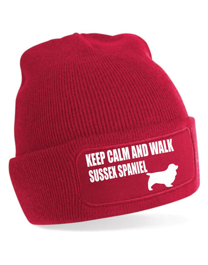Keep Calm & Walk Sussex Spaniel Beanie Hat Dog Lovers Gift For Men & Ladies