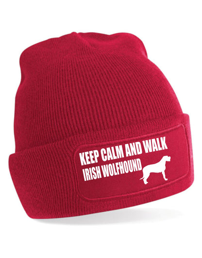 Keep Calm & Walk Irish Wolfhound Beanie Hat Dog Lovers Gift For Men & Ladies