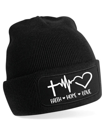 Faith Hope Love Beanie Hat Religious Birthday Gift For Men & Ladies