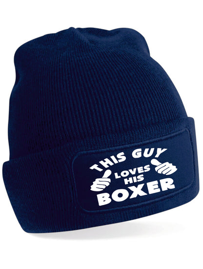 This Guy Loves His Boxer Beanie Hat Funny Dog Lovers Gift For Men