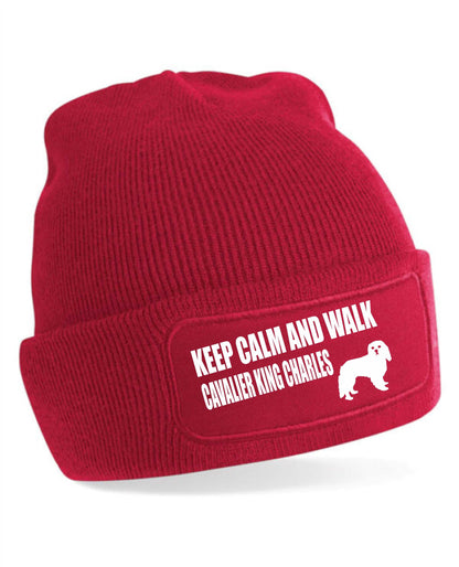 Keep Calm & Walk King Charles Cavalier Beanie Hat Dog Lovers Gift Men & Ladies