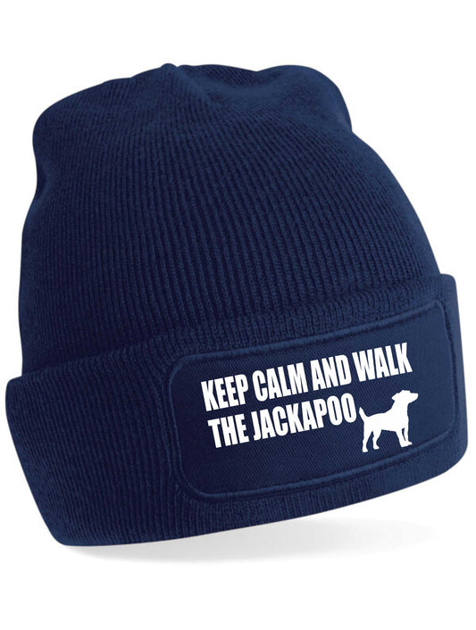 Keep Calm Walk The Jackapoo Beanie Hat Dog Lovers Gift For Men & Ladies