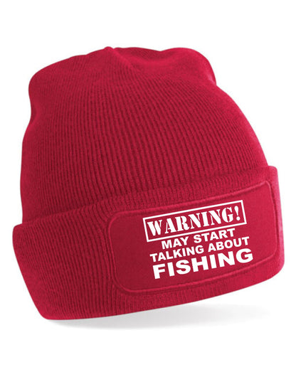 Warning May Talk About Fishing Unisex Slouch Cuffed Soft Feel Beanie Hat