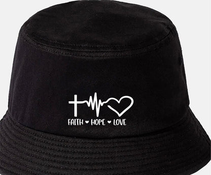 Faith Love Hope Bucket Hat Christian Religion Gift for Men & Ladies