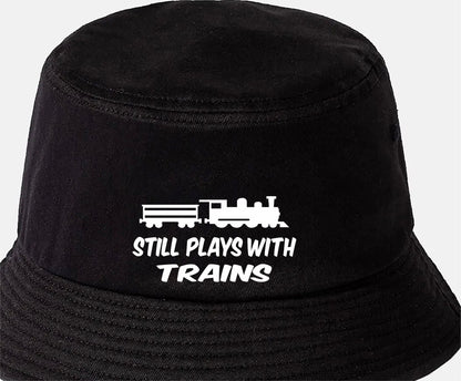 Still Plays With Trains Bucket Hat Funny Trainspotting Gift for Men & Ladies
