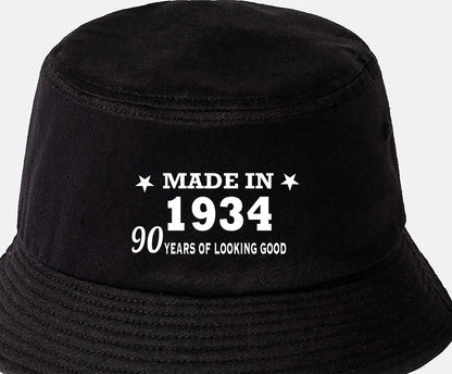 Totally Awesome Made In 1934 Bucket Hat 90th Birthday Age 90 Men & Ladies