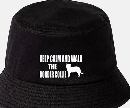 Keep Calm & Walk The Border Collie Bucket Hat Dog Lovers Gift for Men & Ladies