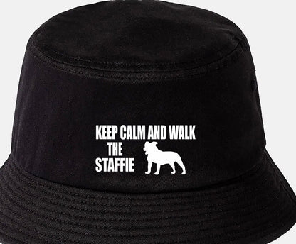 Keep Calm & Walk The Staffie Bucket Hat Dog Lovers Gift for Men & Ladies