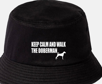 Keep Calm & Walk The Doberman Bucket Hat Dog Lovers Gift for Men & Ladies