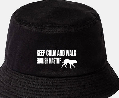 Keep Calm & Walk The English Mastiff Bucket Hat Dog Lovers Gift for Men & Ladies
