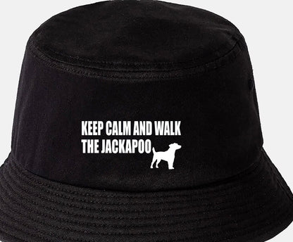 Keep Calm & Walk The Jackapoo Bucket Hat Dog Lovers Gift for Men & Ladies