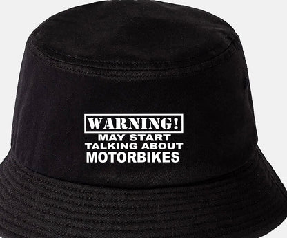 Warning May Talk About Motorbikes Bucket Hat Bikers Gift for Men & Ladies