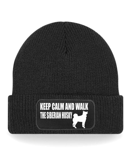 Keep Calm & Walk Siberian Husky Beanie Hat Dog Lovers Gift For Men & Ladies