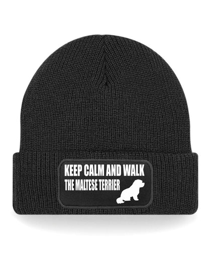 Keep Calm & Walk Maltese Terrier Beanie Hat Dog Lovers Gift For Men & Ladies
