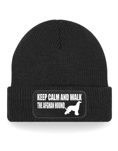 Keep Calm & Walk Afghan Hound Beanie Hat Dog Lovers Gift For Men & Ladies