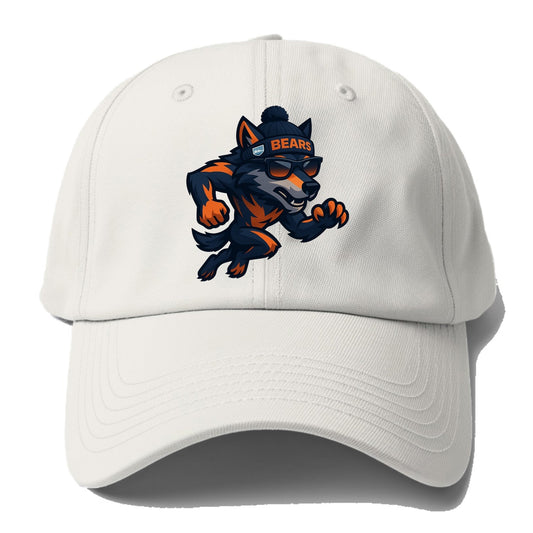 Chicago Wolf wearing Bears beanie with Lake Michigan patch and wayfarer sunglasses - Baseball Cap