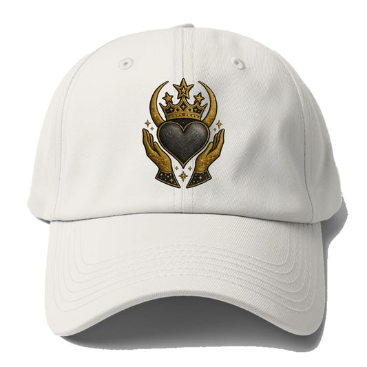 Celtic knot crown with woven strands merging into copper hands shielding a pewter - Baseball Cap