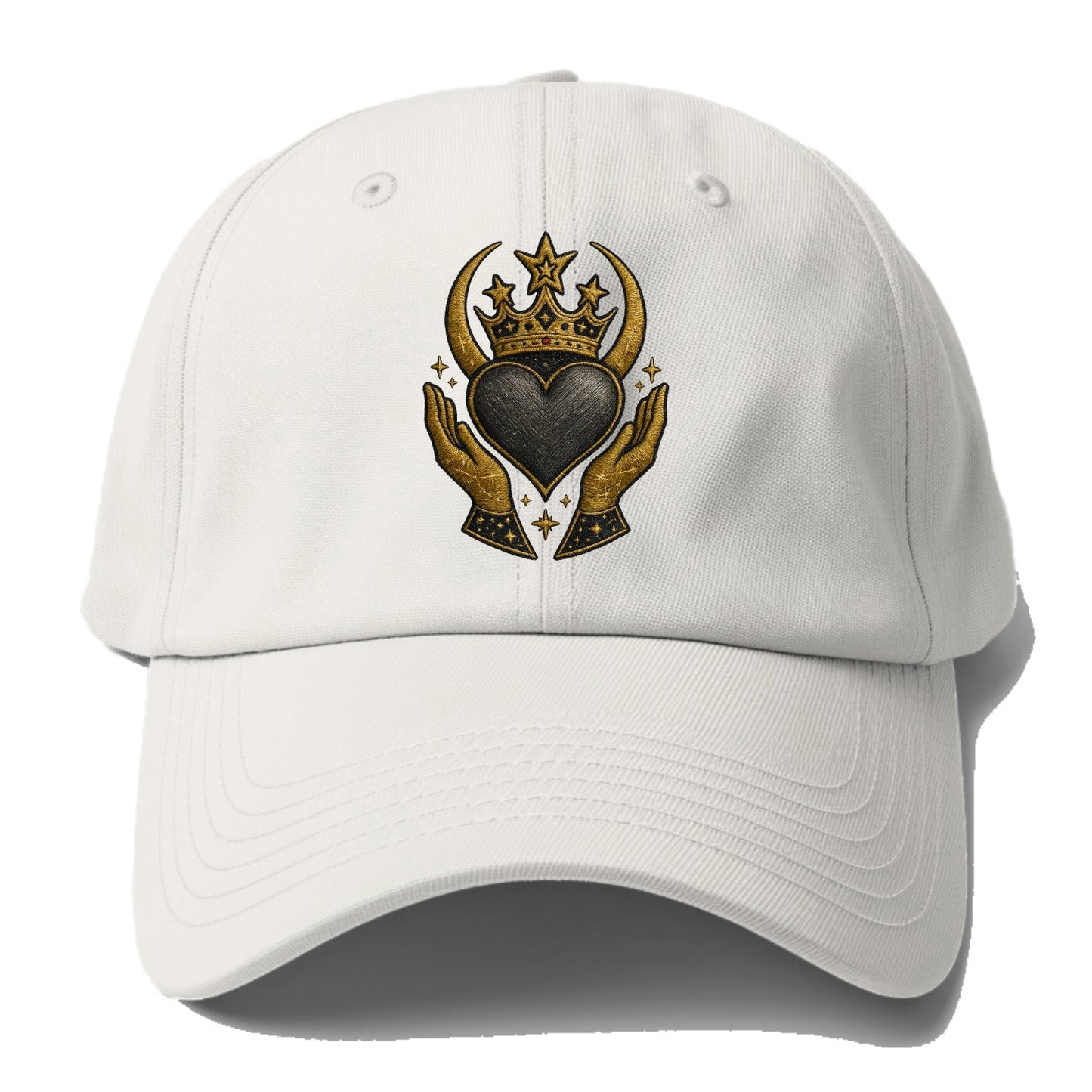 Celtic knot crown with woven strands merging into copper hands shielding a pewter - Baseball Cap