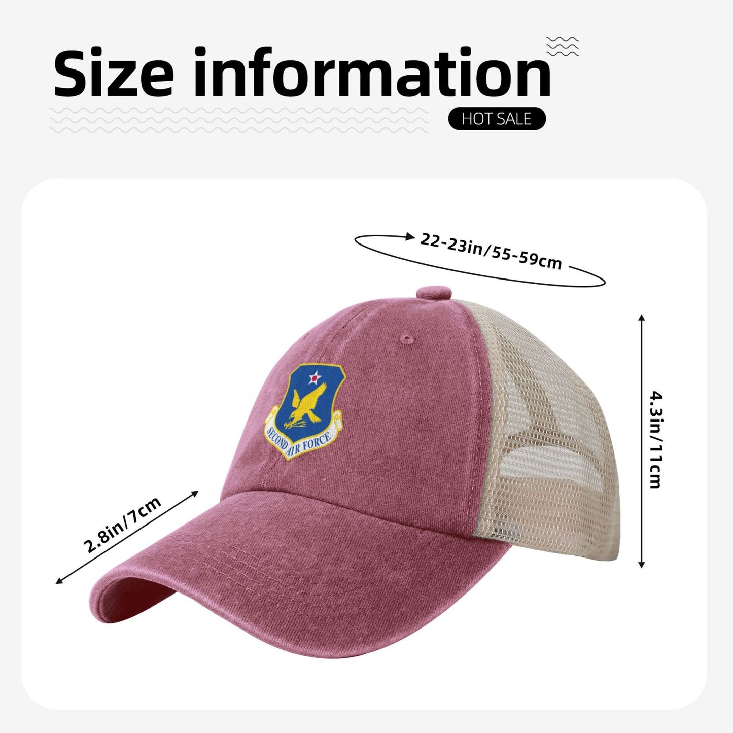 Second Air Force-Emblem (USAF) Printed unisex baseball cap adjustable grid baseball cap veteran gift