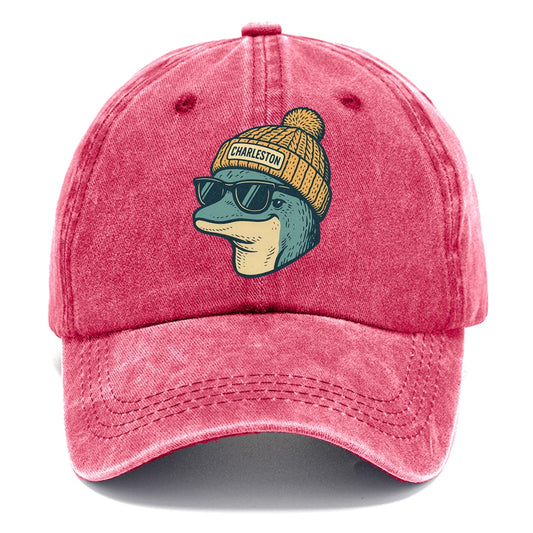 Charleston Dolphin wearing Charleston beanie with pom pom and wayfarer sunglasses - Classic Cap