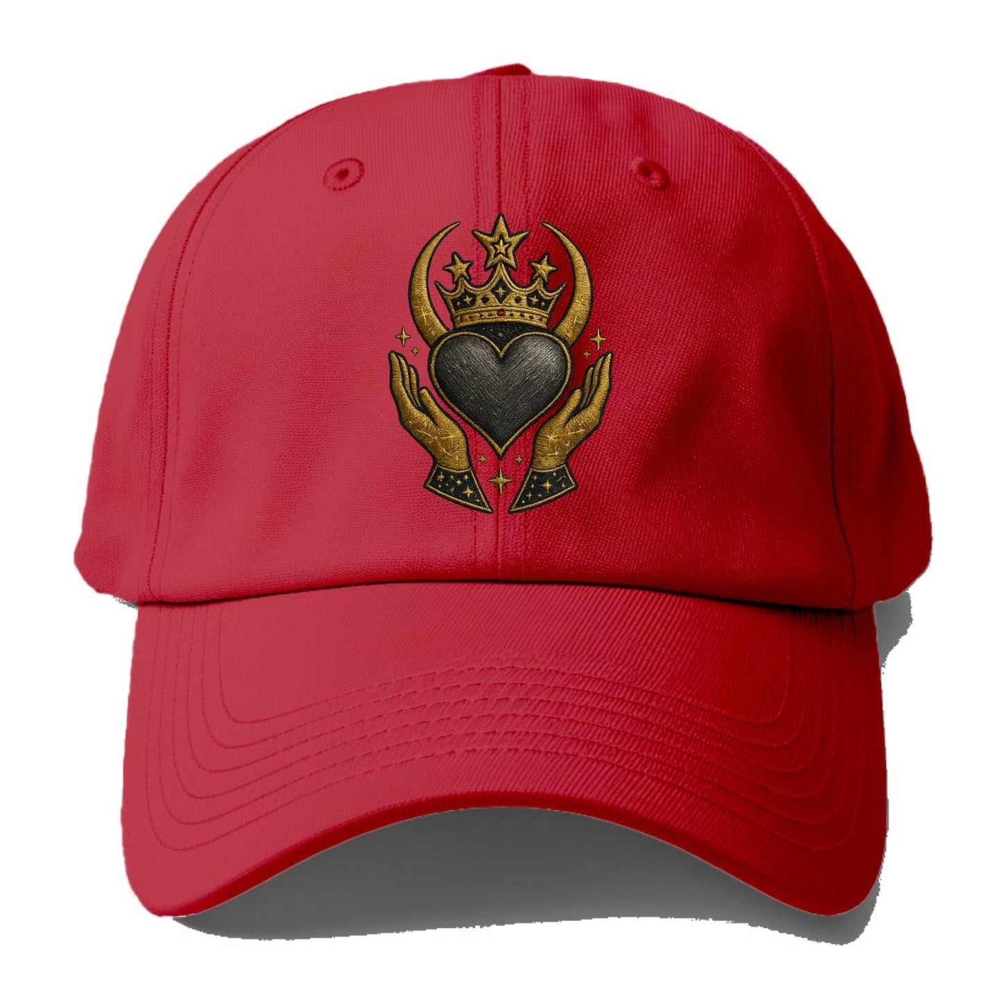 Celtic knot crown with woven strands merging into copper hands shielding a pewter - Baseball Cap