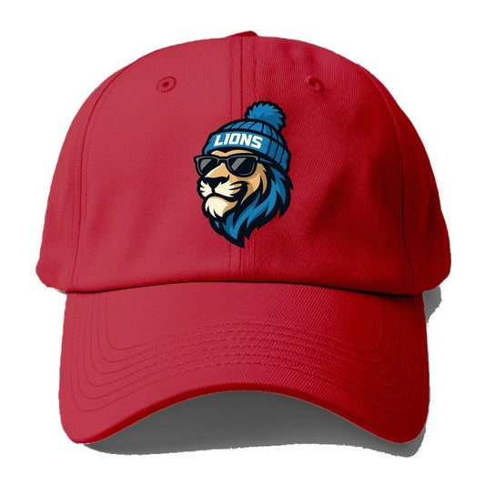 Detroit Lion wearing Lions Honolulu blue and silver beanie with pom pom and wayfarer - Baseball Cap