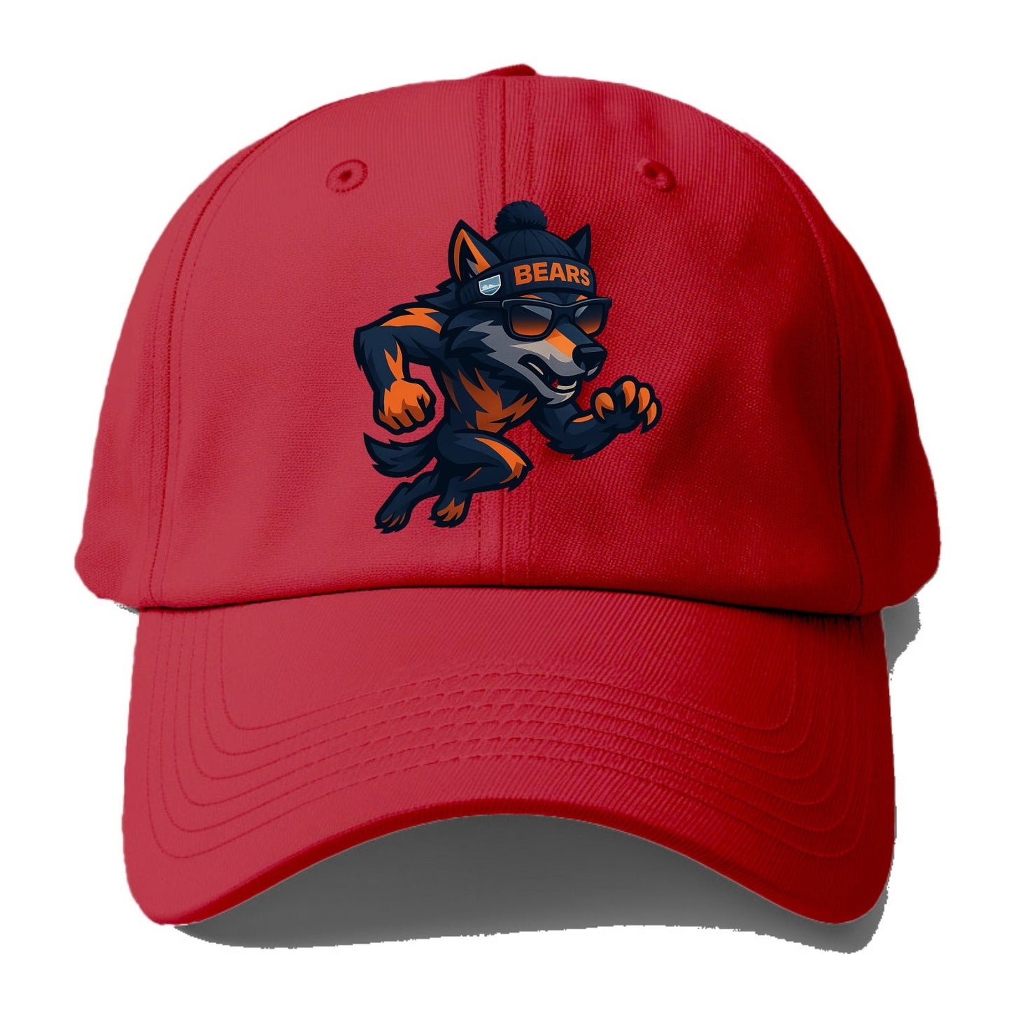 Chicago Wolf wearing Bears beanie with Lake Michigan patch and wayfarer sunglasses - Baseball Cap