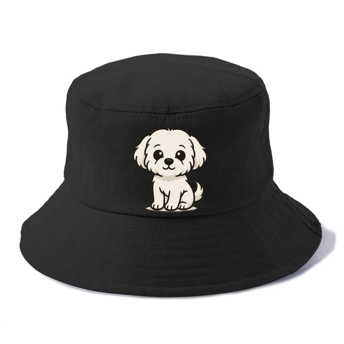 Maltese Pure White Fluffy Sitting Pose Portrait Design Bucket Hat