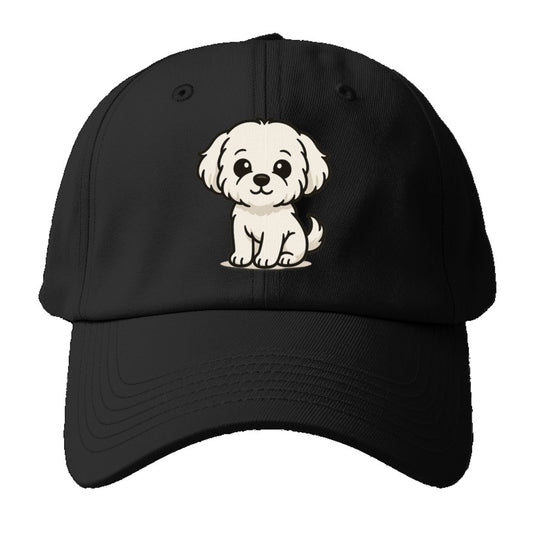 Maltese Pure White Fluffy Sitting Pose Portrait Design Baseball Cap